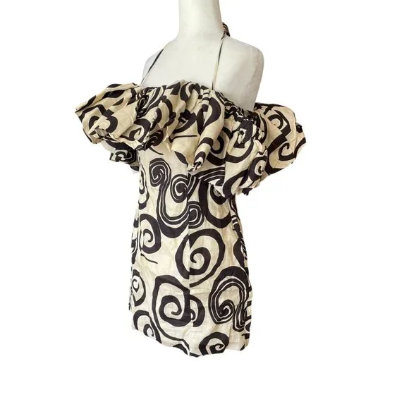 NWT Anthropologie The Wolf Gang Mirador Tan Linen Mini Dress Swirl SZ 6 - Picture 11 of 16